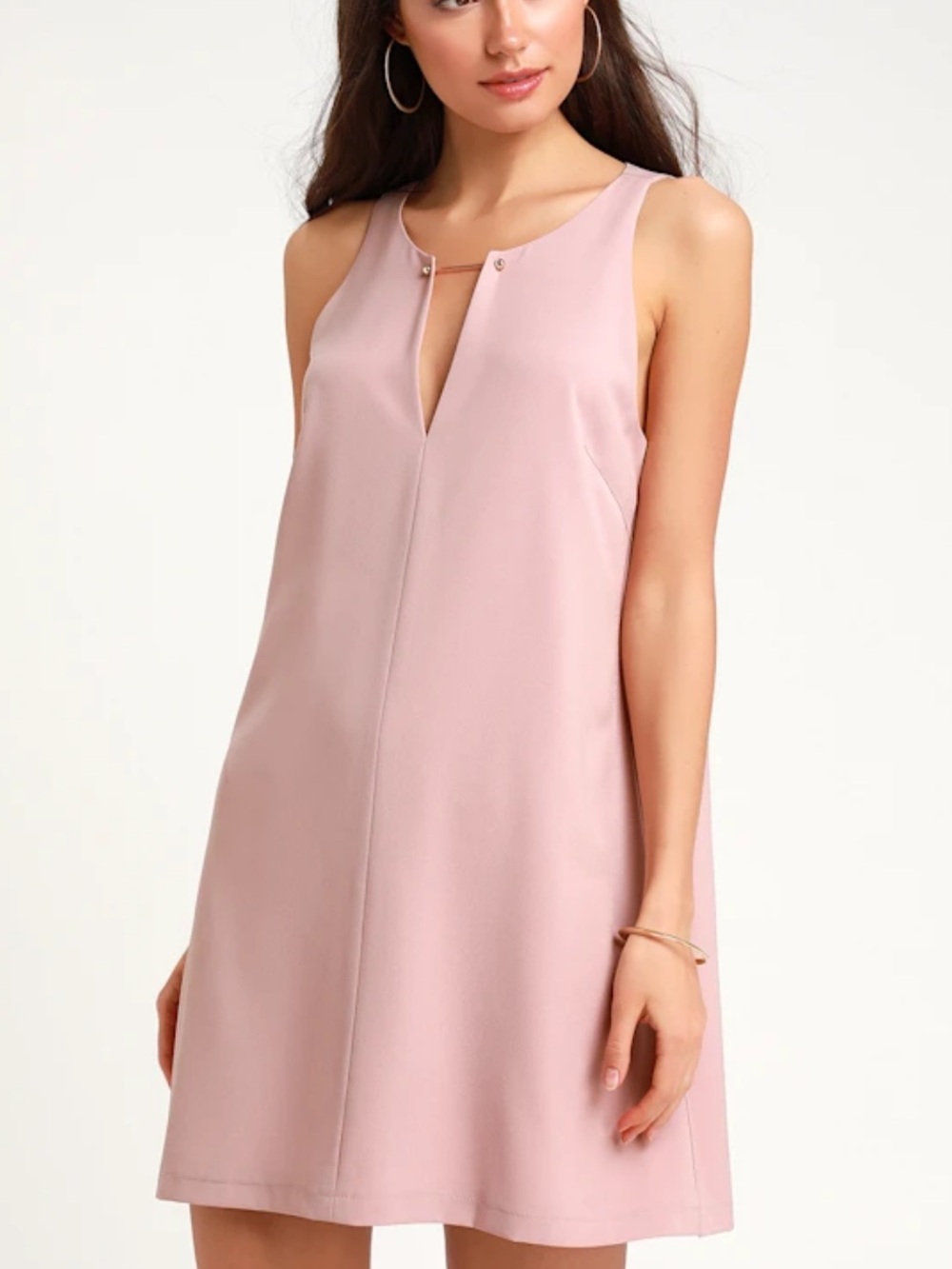 Lulu's Dusty Mauve Sleeveless Shift Dress with Gold Accent